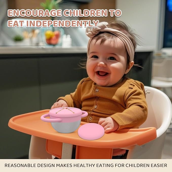 Stainless Steel Snack Containers for Kids, 2 Pack Toddler Snack Containers with Silicone Lids & Handles, Safe and Durable, Snack Cups for Toddlers Spill Proof