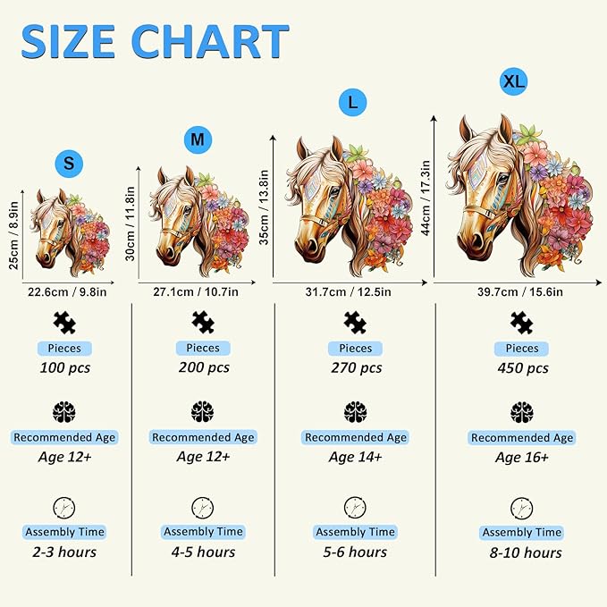 Wooden Puzzles for Adults, Wood Horse Puzzle, Unique Gifts for Men Women, Adult Puzzles (S-8.5 * 8.1in 100pcs)