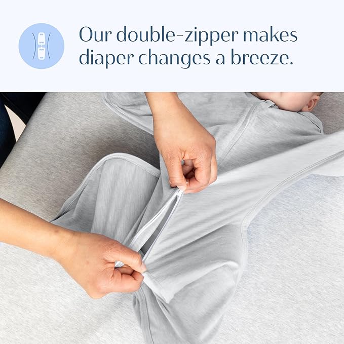 SleepingBaby Zipadee-Zip Transition Swaddle - Cozy Baby Swaddling Blanket with Zipper Convenience - Roomy Wearable Blanket for Easy Diaper Changes - 12-24 Month - Recharge Silver Heather