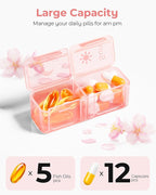 Zoksi Am Pm Pill Organizer 7 Day, Weekly Pill Box 2 Times a Day, Medicine Pill Organizer with Separate Compartment, Travel Pill Case Dispenser Portable for Vitamins, Fish Oils, Medicines(Pink)