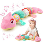 Baby Toys 0-6-12 Months, Musical Stuffed Animal Activity Soft Toys with Multi-Sensory Crinkle,Rattles and Textures,Infant Baby Girl Toys Gifts for Newborn Tummy Time,Dinosaur,Pink