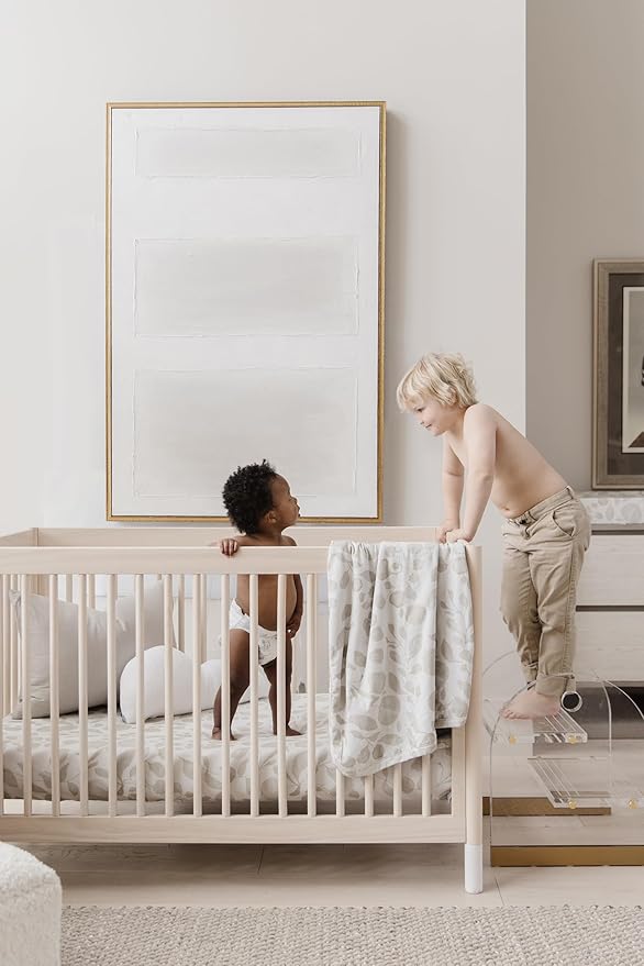 Oilo Crib Sheet, Breathable 100% Turkish Cotton Fitted Jersey, 300 Thread Count, Machine Washable, Fits Standard Crib (28" x 52" x 6"), Toddler Bedding, Girl, Boy, & Neutral Nursery Design, Beige Leaf