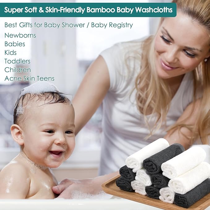 Baby Washcloths 6 Pack, 10x10 inch Heavenly Soft Small White Wash Cloths for Face and Body, Gentle & Safe Face Towel on Sensitive Skin, Baby Essentials Bath Shower Gifts for Newborn Kid Toddler Child