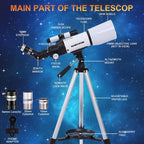PISEZ Telescope for Adults & Beginner,70mm Aperture 400mm AZ Mount Astronomical Refracting Travel Telescope for Kids Beginners with Carry Bag, Phone Adapter