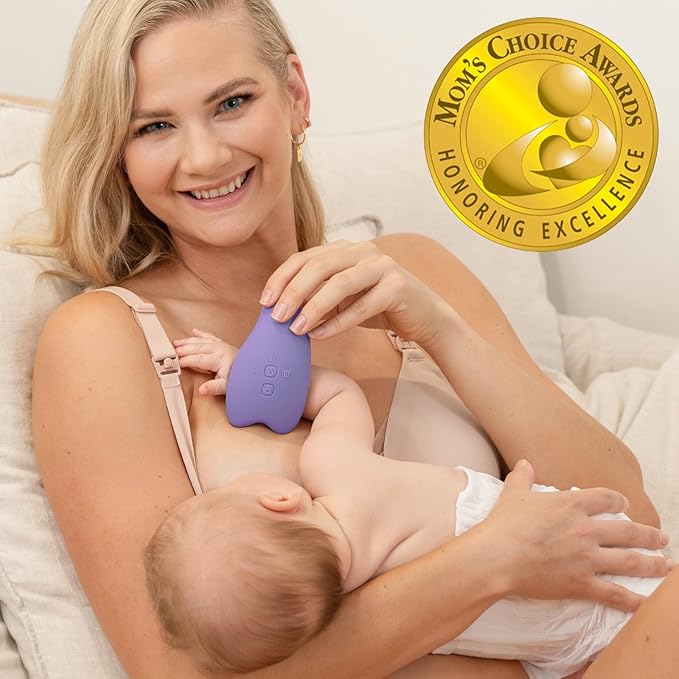 Momcozy Warming Lactation Massager 2-in-1, Soft Breast Massager for Breastfeeding, Heat + Vibration Adjustable for Clogged Ducts, Improve Milk Flow, Lilac