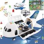 Dwi Dowellin 5 in 1 Airplane Toys with Light and Sound,Police car Toys with Activity Mat, Christmas Birthday Gifts for Kids 3 4 5 6 Year Old Boys Girls