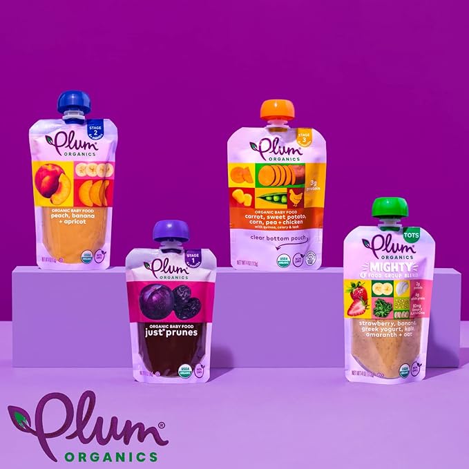 Plum Organics Just Prunes, 4+ Months - Organic Baby Food Pouches, 3.5 oz Pouch (Pack of 6)