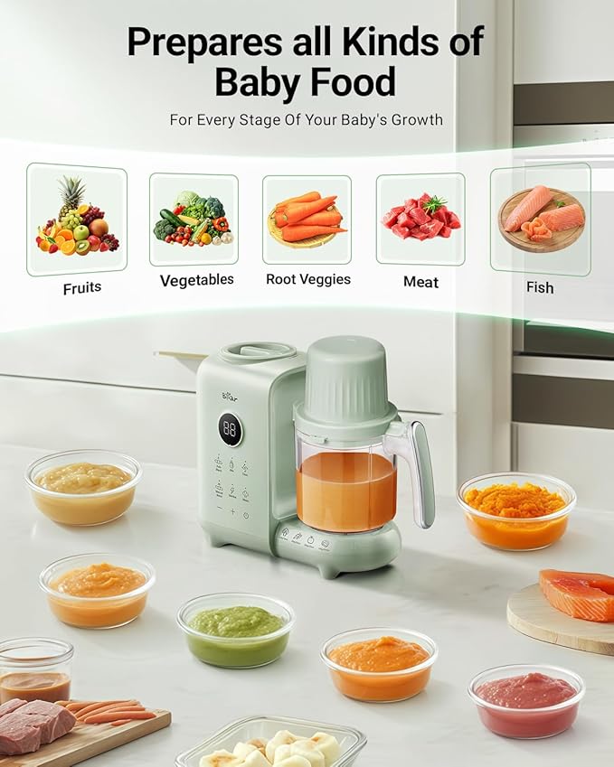 Bear Baby Food Maker with Dual-Layer Steam Baskets, OneStep Baby Food Processor Steamer Puree Blender Grinder Mills Machine, Auto Cooking Grinding&Sterili-zing for Healthy Homemade Baby Food, BPA-Free