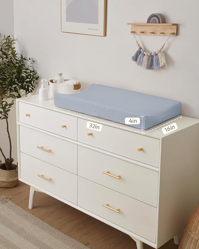 Blissful Diary Muslin Changing Pad Cover for Girls Boys, Ultra Soft Breathable Cotton, Baby Diaper Change Table Pad Covers, 2Pack (Light Blue&Grey)