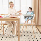 HONEY JOY High Chair, 3-in-1 Eat & Grow Wooden Highchair/Toddler Chair with Removable Tray, 5-Point Harness, PU Cushion and Footrest for Baby, High Chair for Babies and Toddlers(Gray)