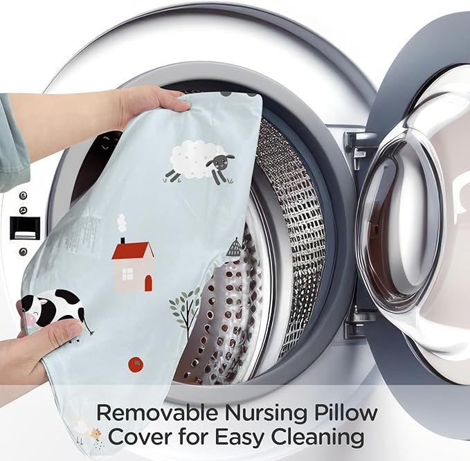 Little Grape Land New Nursing Pillow for Breastfeeding, Larger Breast Feeding Pillow and Positioner with Removable Cover for More Support, Tummy Time and Bottle Feeding Support Pillow, Blue Ranch