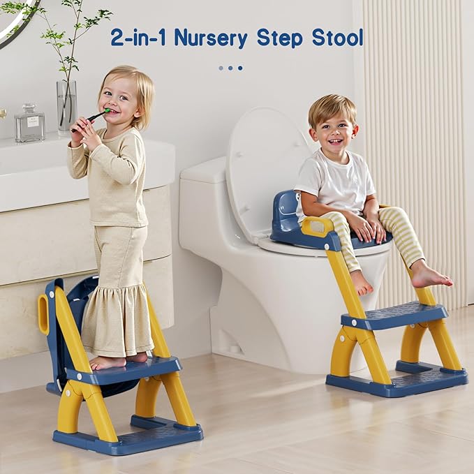 Potty Training Seat, Toddler Toilet Seat for Kids Boys Girls, 2 in 1 Potty Training Toilet for Kids, Splash Guard Anti-Slip Pad Step Stool, Adjust High Potty Chair for Toddler Kid Boys Girls