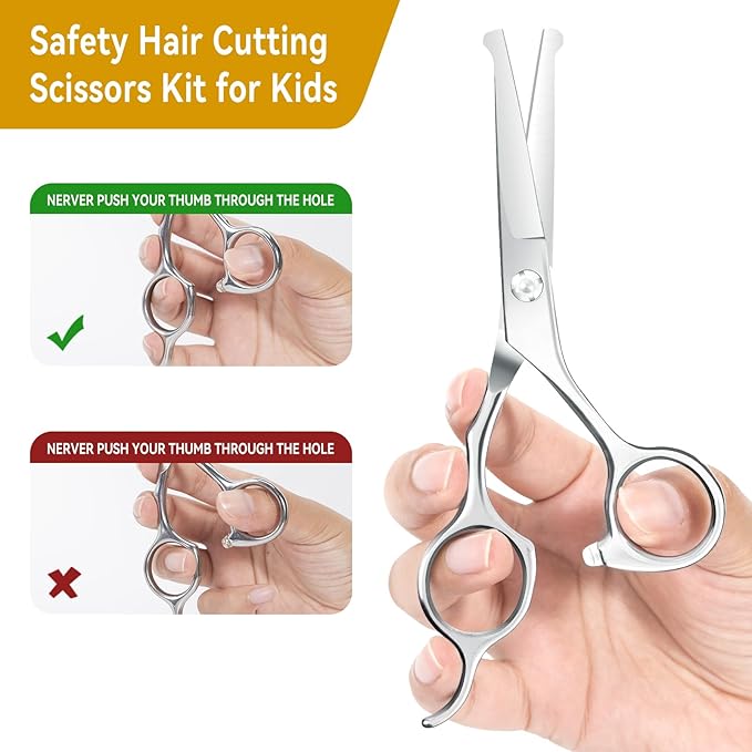 Professional Kids Hair Cutting Scissors Kit - Rounded Tips Barber Hair Cutting Shears (6.1'') & Hair Trimming Scissors (5.1'') for Babies, Toddlers, Children, Home & Salon Haircut Kit