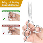 Professional Kids Hair Cutting Scissors Kit - Rounded Tips Barber Hair Cutting Shears (6.1'') & Hair Trimming Scissors (5.1'') for Babies, Toddlers, Children, Home & Salon Haircut Kit