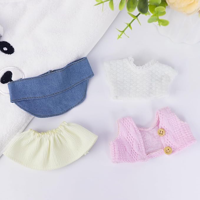 4-Piece Doll Outfit Set – Hat, Pink Vest Coat, White T-Shirt & Skirt for 17cm Mini Doll Clothes – Stylish Golf-Themed Fits 15cm Dolls Accessories (No Dolls)