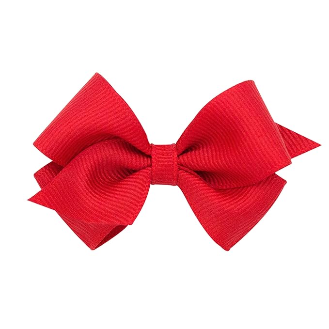 Wee Ones Girls' Plain Wrap Classic Grosgrain Hair Bows on a WeeStay No-Slip Hair Clip, Handmade, Wee, Red