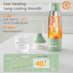Portable Bottle Warmer, 12Oz Cordless Travel Bottle Warmer for Breastmilk, Formula, Water, 9000mAh Long-Lasting Battery, 3Mins Fast Heating, 5 Levels Smart Temp Control, Keep Warm On The Go