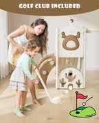 XJD 7 in 1 Toddler Slide, Kids Indoor Slide for Toddlers 1-3, New Upgrade with Golf, Basketball Hoop for Indoor Outdoor Playset,Toddler Playground (White Brown)