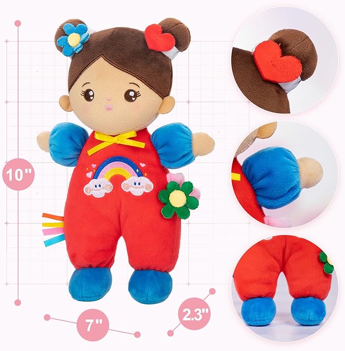 OUOZZZ Soft Baby Doll for 1 Year Old Girl Gifts - First Hispanic Doll for Girl Birthday Christmas Plush Gift for Toddler Latino Doll Brown Skin 10"