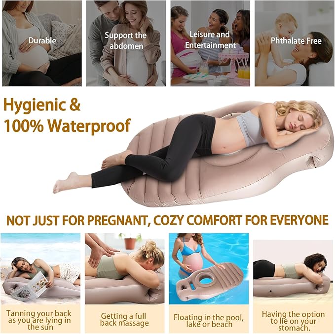 Inflatable Pregnancy Sleep Pillow: for Stomach Sleeping Full Body Mattress with Belly Hole Maternity Airbed for Pregnant Women Pregnancy Rest,Back & Hip Pressure Relief