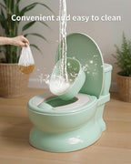 Realistic Potty Training Toilet - Flushing Sounds, Wipes Storage, Disposable Liners, Easy to Clean for Toddler Boys and Girls, Green