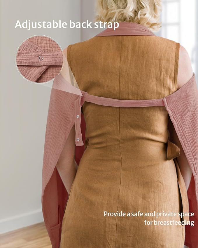 Blissful Diary Muslin Nursing Cover for Breastfeeding, Breathable Breastfeeding Cover up with Arch Neckline for Women, Nursing Apron (Dusty Pink)