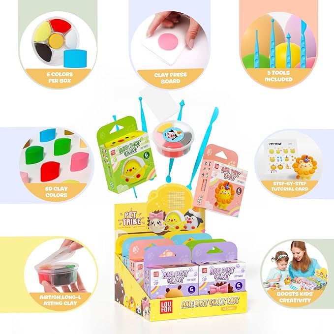 Air Dry Clay Kit - Modeling Clay for Kids 10 Boxes mit Sculpting Tools und Tutorials, Ultra Light & Soft, Safe & Non-Toxic, DIY Model Magic Clay,Creative Crafts Toys Gifts for Girls Boys 3+ Years Old