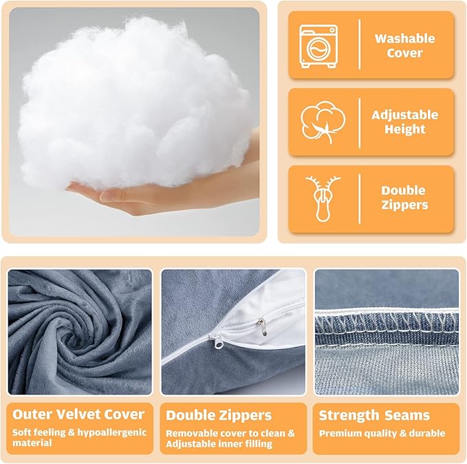 Chilling Home Pregnancy Pillows for Sleeping, U Shaped Body Pillow 63 inch Pregnant Pillow for Sleeping Full Body Pillow, Pregnancy Must Haves Maternity Pillows Velvet Cover