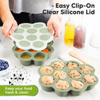 KeaBabies Silicone Food Freezer Trays with Lid, 2oz x 10 Pods Baby Food Storage Containers, Easy Puree Meal Prep, Breast Milk Silicone Freezer Molds, Dishwasher, Microwave Safe, BPA-Free (Sage)