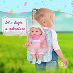 12" Girls Baby Doll Daisy Theme Backpack Carrier Playset,12 Inch Reborn Baby Dolls With Accessories And Clothes Set Toy Stuffs Pink Hanky Diaper Bottle Nipple And Gifts For Baby Toddler Age 3+