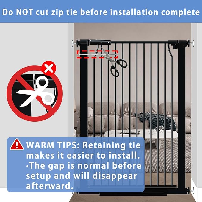 40.5" Extra Tall Baby Gate No Drill, 54.7"-60.2" Extra Wide Dog Pet Gate Indoor Outdoor, Safety Child Toddler Gate, Metal Tension Auto Close No Climb Fence Pet Cat Gate for Stairs, Black