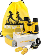 Adventure Kidz Outdoor Exploration Kit, Children’s Binoculars, Flashlight, Compass, Fox Whistle, Magnifying Glass, Backpack. Great Gift Set for STEM, Pretend Play, Ages 3+ Boys Girls