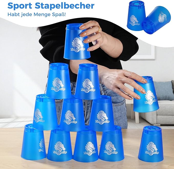yeesport 24 Pcs Sport Stacking Cups, Sport Training Game for Challenge Competition, Plastic Stacking Cups, Classic Family Game for Kids and Adults, Blue+Green