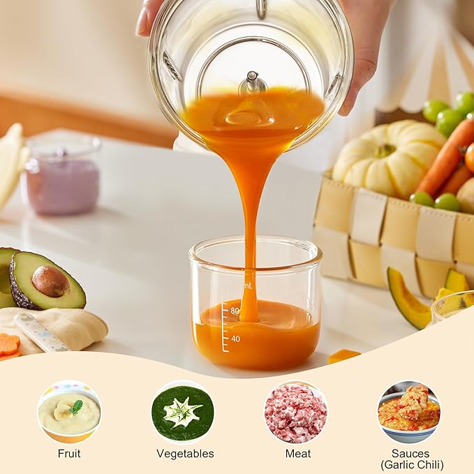 Bear Baby Food Maker, Baby Food Processor Set with Baby Food Containers, Silicone Spoons, Baby Food Puree Blender for Fruit, Vegetable, Meat, Make Fresh and Nutritious Meals for Your Little One