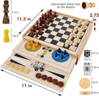 Juegoal 7-in-1 Wooden Board Game Set for Kids Adults, Tabletop Combo Classic Travel Portable Board Games (Chess, Checkers, Chinese Checkers, Backgammon, Parcheesi, Snakes and Ladders, Tic Tac Toe)