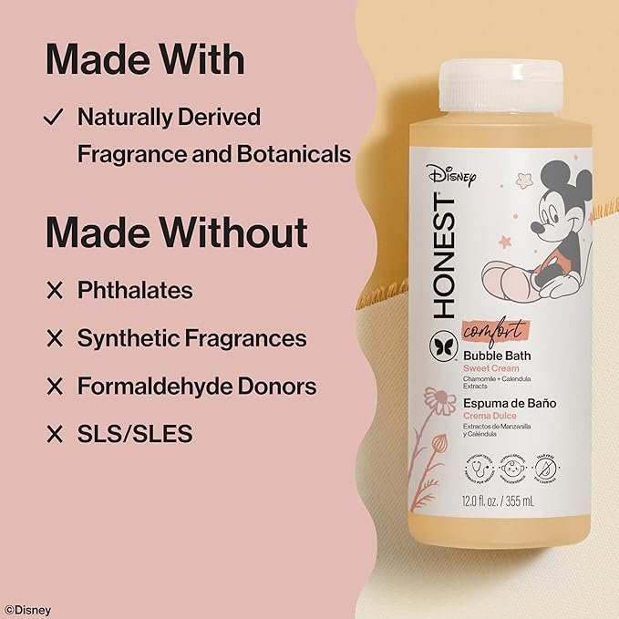 The Honest Company Foaming Bubble Bath Gentle Enough for Baby Dermatologist Tested Tear-Free Hypoallergenic Disney’s Mickey Mouse Comfort Sweet Cream 12 fl oz