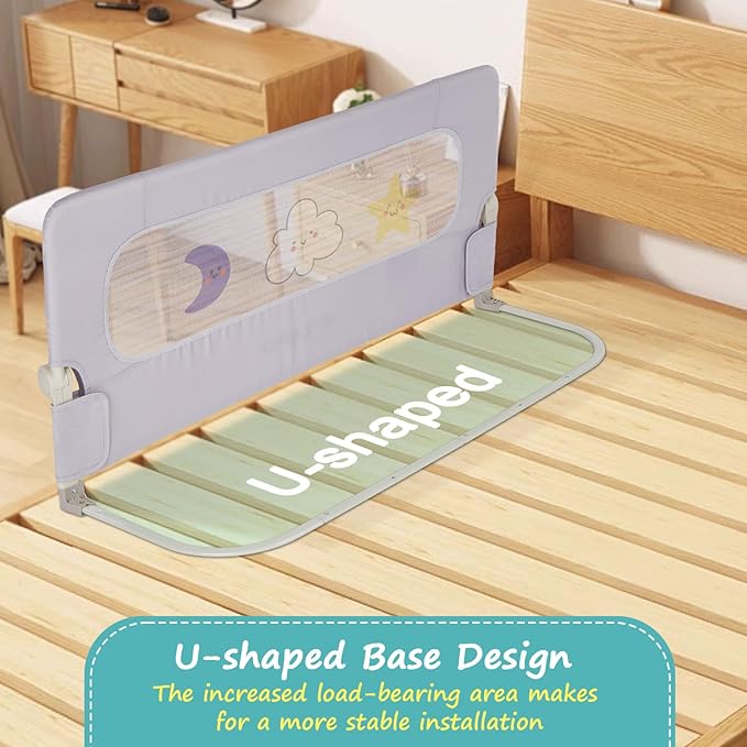 welspo Folding Toddler Bed Rails, Baby Bed Rail Guard, Height Adjustable and Foldable Bed Rail for Toddlers, Kids, fit Twin, Queen, King, Full, Bunk Beds (Grey, 47inch)