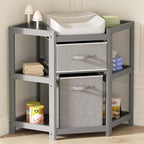 KORIMEFA Changing Table with Drawers, Corner Baby Diaper Changing Station for Nursery with Laundry Hamper, Storage Bin, and Contoured Pad for Baby - Grey