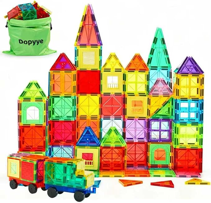 Magnetic Building Tiles for Kids, 100 PCS Magnetic Blocks with Storage Bag, Magnet Tiles STEM Educational Stacking Toys Gift for Toddler Ages 3 4 5 6 7 8 9