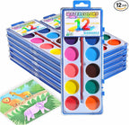 12 Packs Watercolor Paint Set Bulk, 12 Vibrant Colors Washable Watercolors with Brushes for Kids, Art Activities Painting Supplies for School Classroom Home