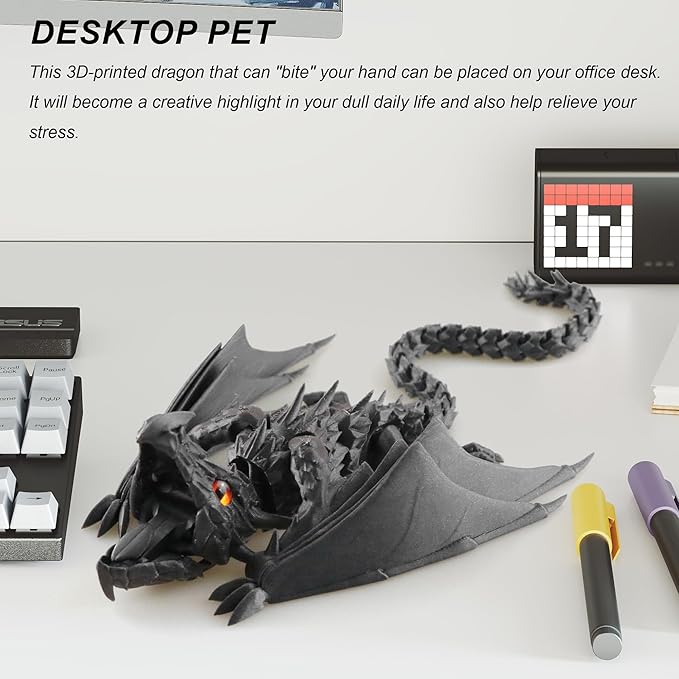 3D Printed Dragon with Wings, Fidget Dragon Toys, 3D Printed Animals, Flexible Articulated Winged Crystal Dragon Model,Home Office Decor Desktop Pet(Glistem Purple)