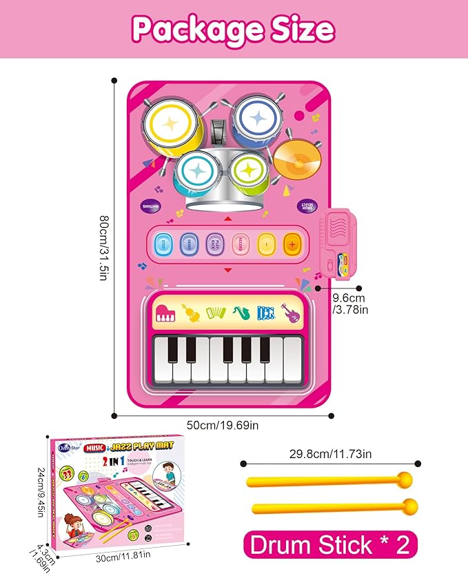 Toys for 1 Year Old Girl Gifts, Baby Musical Mat with Piano & Drum, Adjustable Volume, 12-18 Months Toddler Toys, Christmas Birthday Easter Gifts for 1-2 Year Olds Boys Girls (Pink)