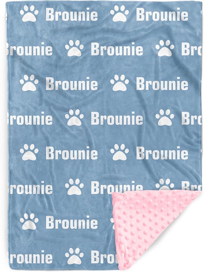 Personalized Baby Blankets for Boys Girls, Custom Name Blue Dog Paws Pattern Baby Blanket, Soft Minky Dot Blanket for Newborns and Toddlers, Ideal for Baby Showers Christmas Brithday Gifts