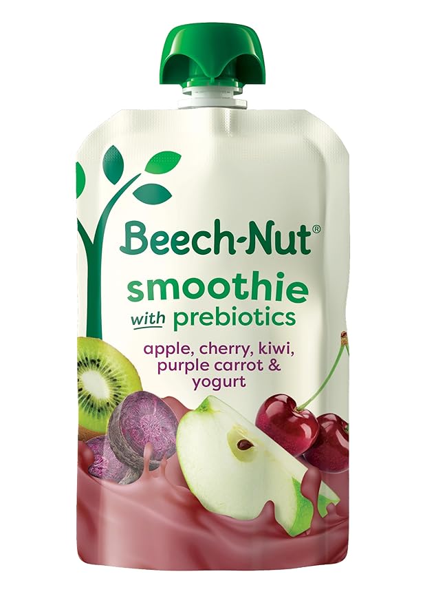 Beech-Nut Toddler Smoothies with Prebiotics, Apple Cherry Kiwi Purple Carrot & Yogurt Baby & Toddler Food Pouches, 3.5 oz (12 Pack)