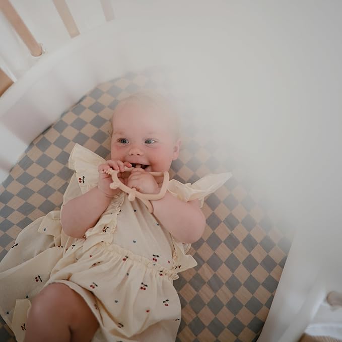 mushie Extra Soft Muslin Fitted Crib Sheet | 192 Thread Count | 28"x 52" (Blue Check)