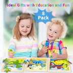 Wooden Puzzles for Toddlers 2-4, 9 Pieces Dinosaur Jigsaw Puzzles for Kids Ages 3-5, Preschool Learning Activities, Learning & Educational Toys, Gifts for Boys, Girls