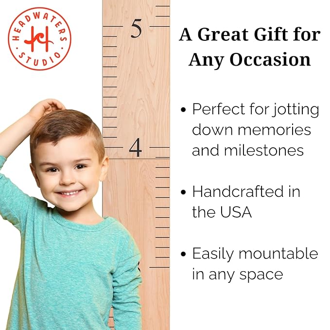 Wooden Growth Chart – Kids Height Chart, Wall Measurement for Kids, Height Chart for Wall, Growth Ruler for Children – Natural with Black Numerals - “Love Grows Here” (63" x 6.7")