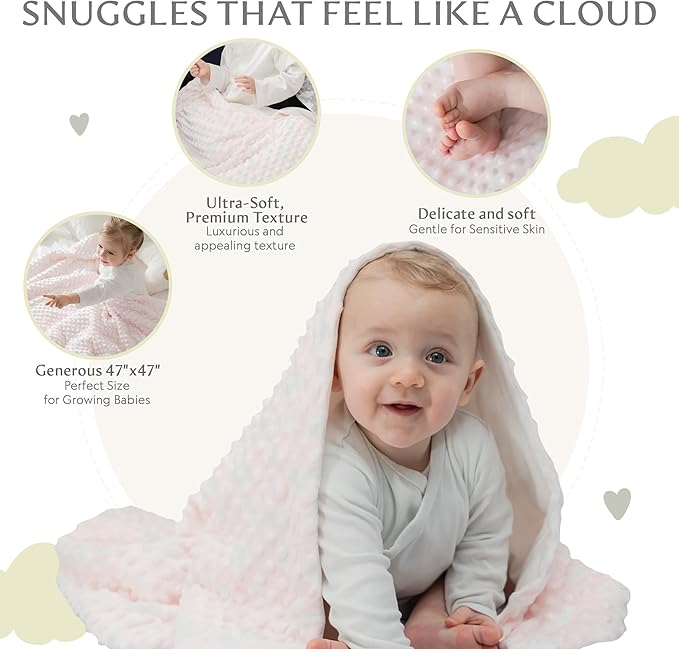 Ultra-Soft Baby Blanket - Lightweight & Breathable, Neutral Newborn Designs, Cloud Baby Crib, Infant, Toddler - 47"x47" Large