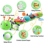LIGHTDESIRE Baby Toys Musical Caterpillar,Infant Toys Stuffed Animals with Ruler Design,Mirror,Pull String&Ring Bell,Baby Teething Toys for Tummy Time Toys Newborn Gift 3 6 12 Months(Green,Leafy Limb)
