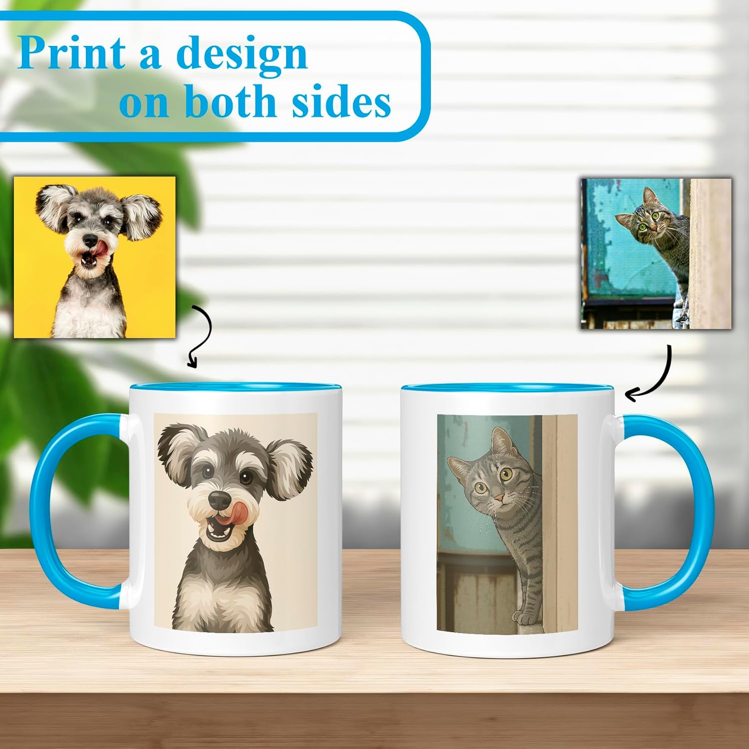 Personalized Coffee Mug, Custom Drawing Portrait Gift, Funny Customized Coffee Gift for Men & Women, Custom Mugs with Pictures, Light Blue 11oz Father's Day Mug